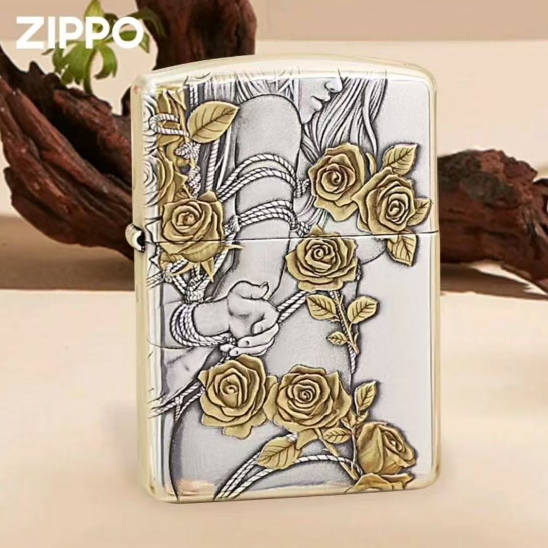 zippo打火机【玫瑰女郎】镀银鎏金3D浮雕盔甲机 男士个性 DYX1