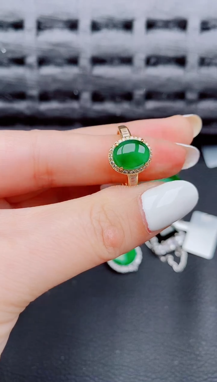 【闪购商品】翡翠戒指银S925镶嵌天然a货翡翠575