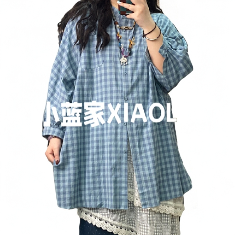 小蓝家 夏季宽松大码条纹衬衫