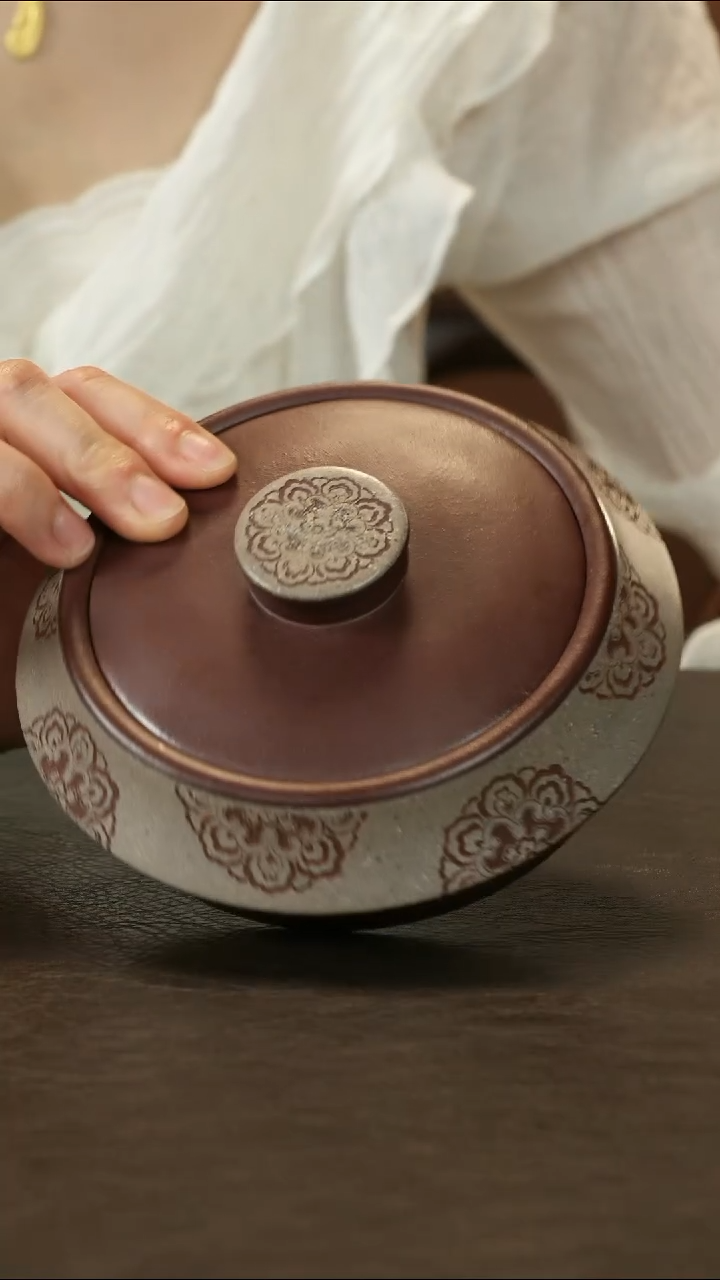紫砂茶叶罐直播福利定窑白粉浆刻绘茶叶罐