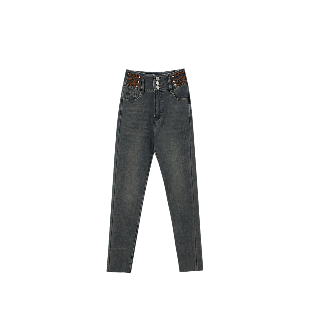 【封后轻奢设计】冬季新款时尚高腰小脚加厚磨毛牛仔裤7181