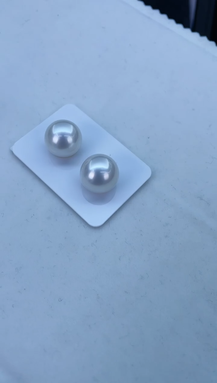 【闪购商品】海水珍珠耳饰未镶嵌澳白对珠14-15mm