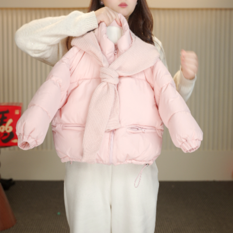 女童洋气棉服短款时尚加厚保暖保暖冬季加厚棉服粉色