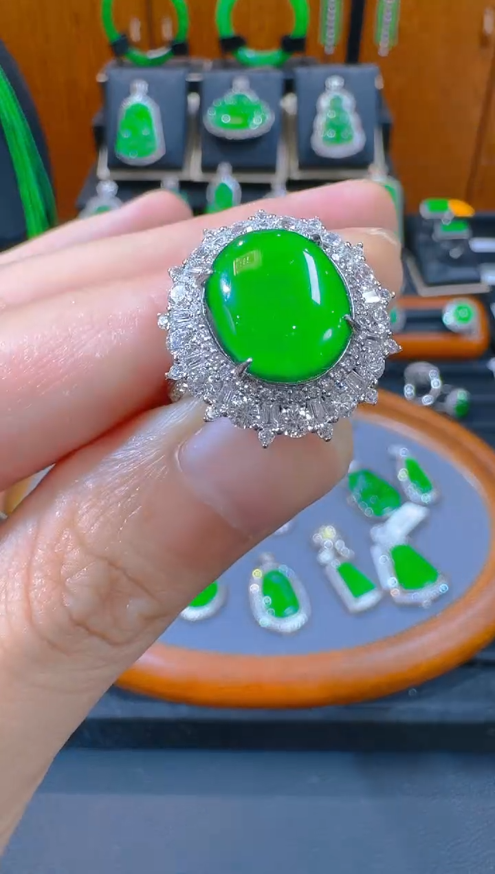 翡翠戒指银S925镶嵌天然a货翡翠