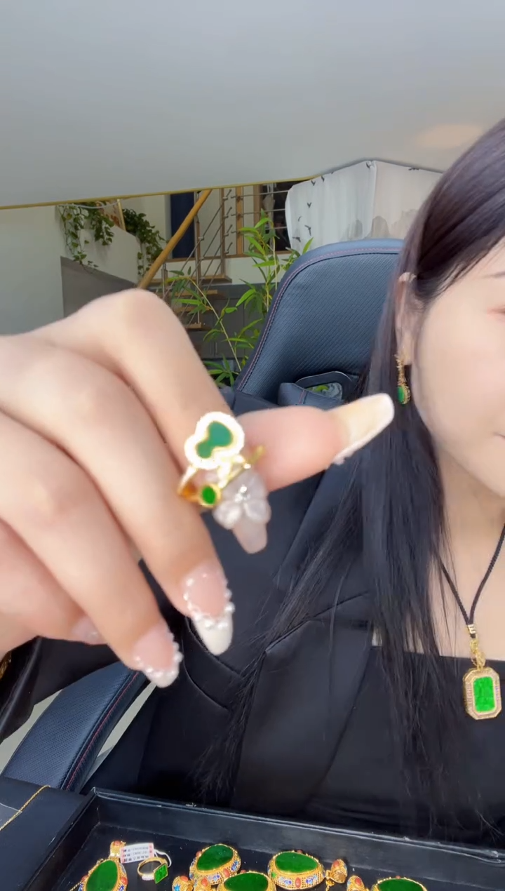 【闪购商品】翡翠戒指银S925镀金镶嵌天然缅甸翡翠A货戒指