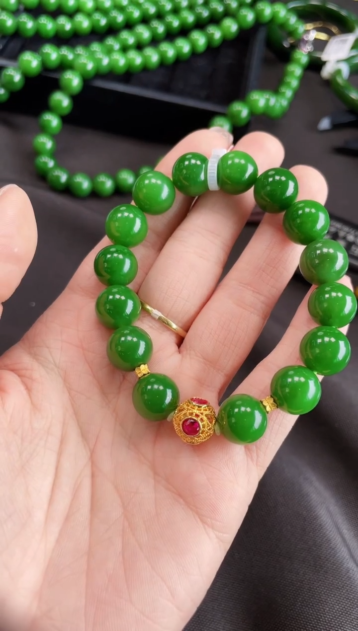 【闪购商品】和田玉手串18K金镶嵌12MM多样性发一 