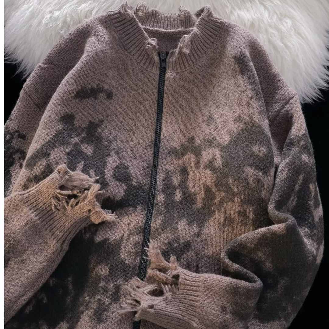 高级感针织开衫外套男春秋潮牌设计感立领毛衣男生夹克加厚情侣装