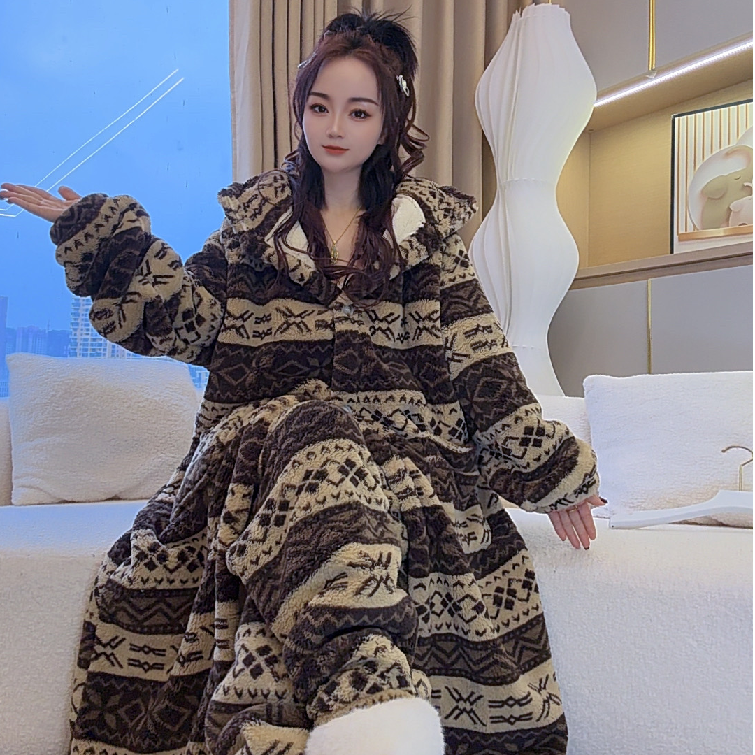 新款【榛果密语费尔岛】零下10°双层加厚baby绒冬睡衣加厚款家居服