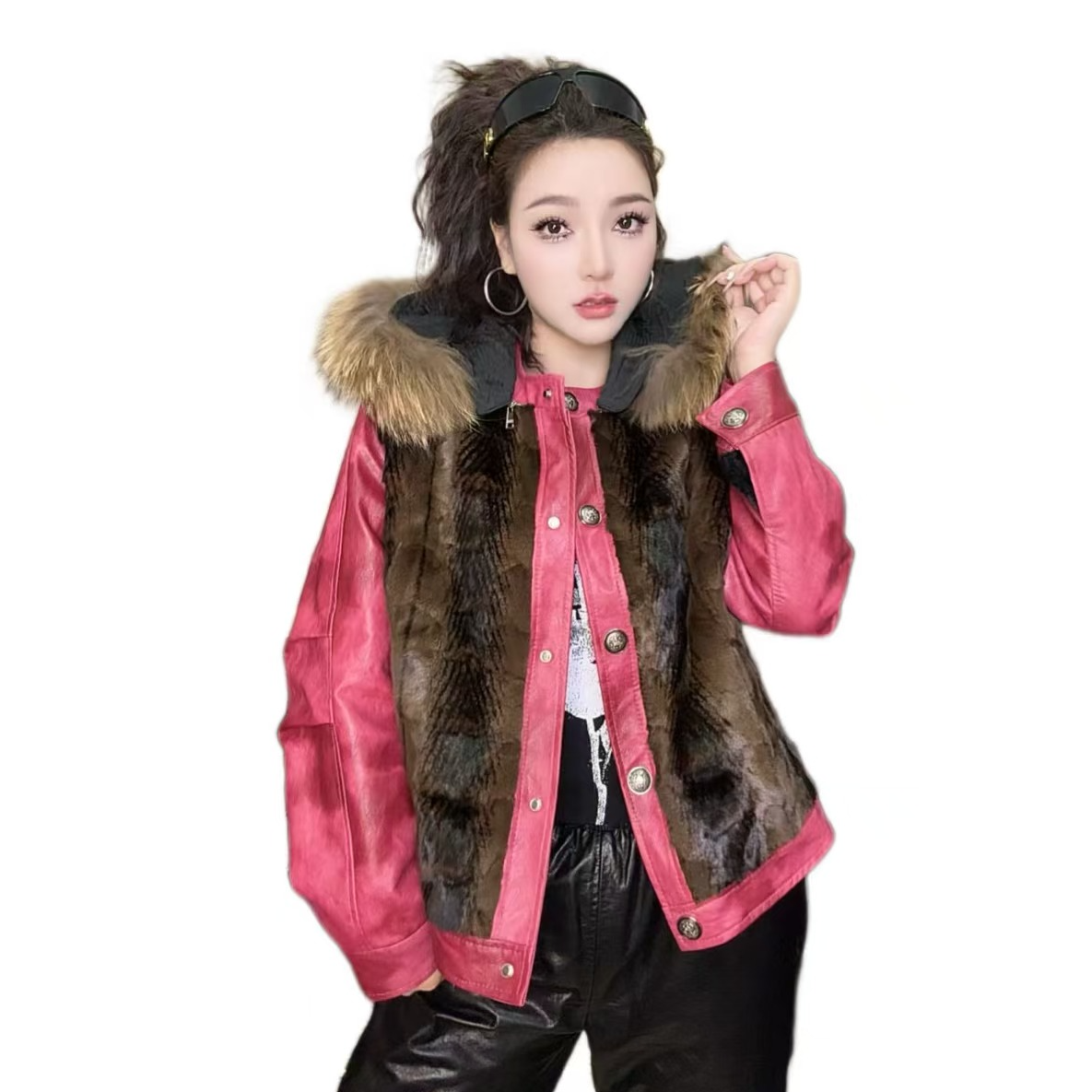 25282帽子可拆厚款慵懒风宽松型短外套加厚加绒