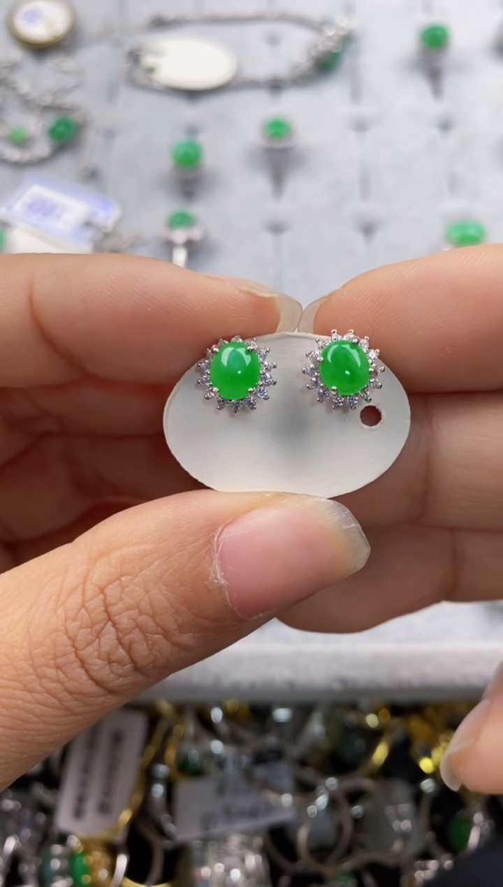 银S925镶嵌戒指翡翠444---7