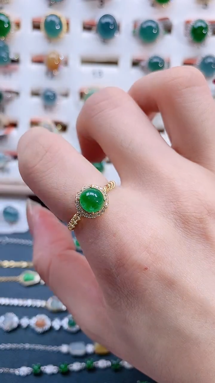 银S925镶嵌戒指翡翠天然翡翠