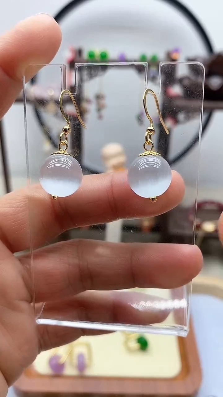 【闪购商品】猫眼耳饰银S925镀金镶嵌34