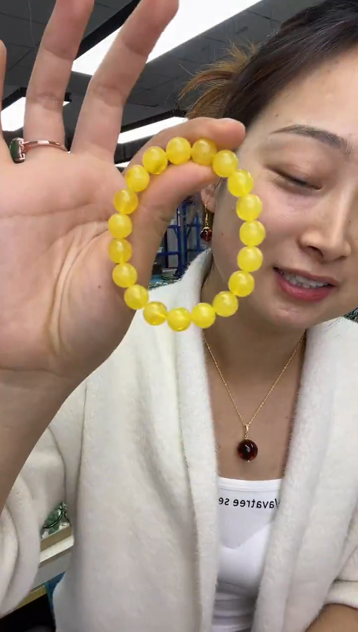 手链蜜蜡未镶嵌鸡油黄9+单圈