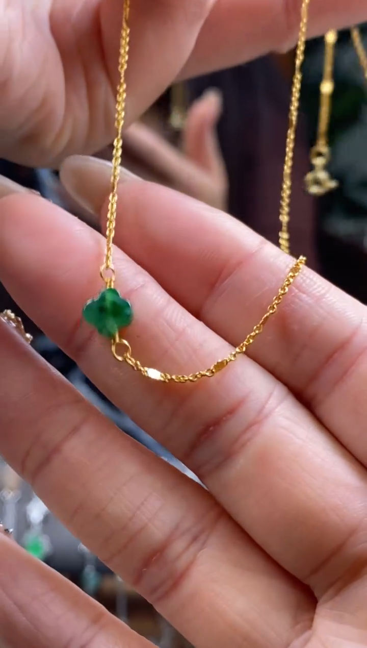 颈饰银S925镶嵌翡翠净货7598