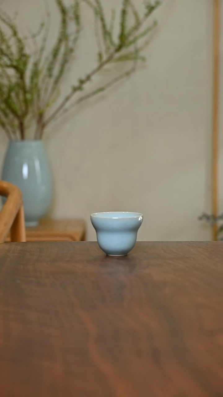 葫芦杯 天青 微瑕 无款