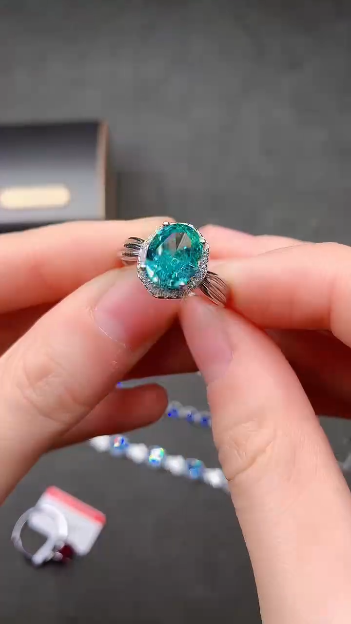 【闪购商品】帕拉依巴碧玺戒指银S925镶嵌.......