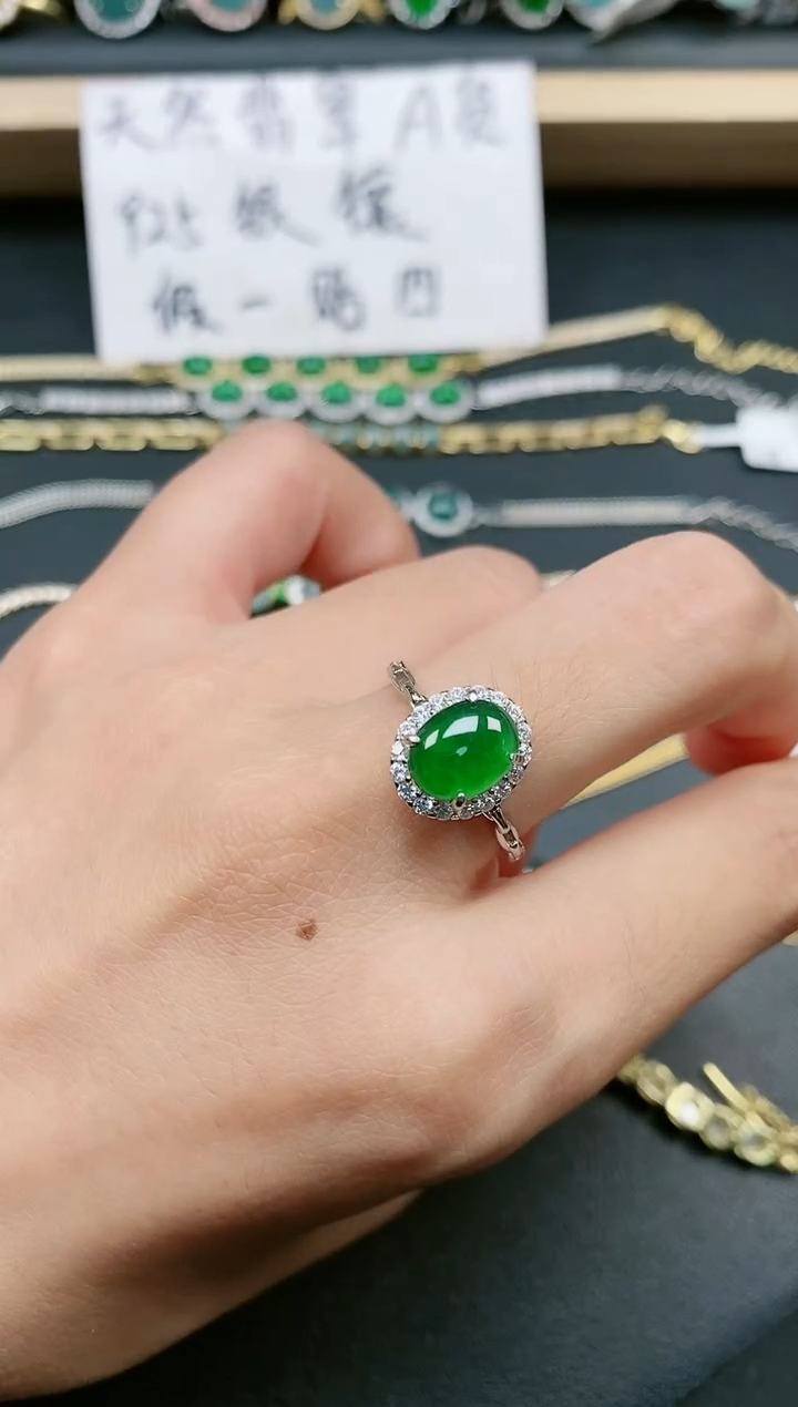 翡翠戒指银S925镶嵌111111