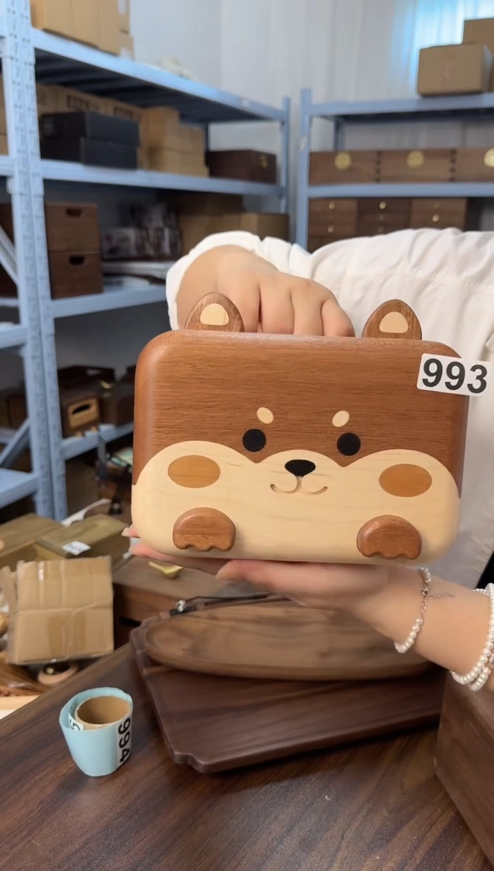 木993号特价乌檀木柴犬纸巾盒