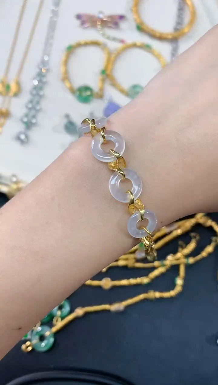 【闪购商品】翡翠手链18K金镶嵌A287|19800