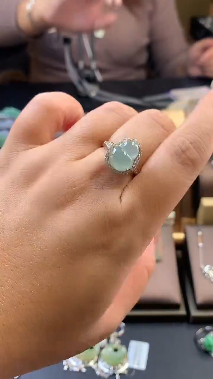 颈饰银S925镶嵌翡翠净货15868