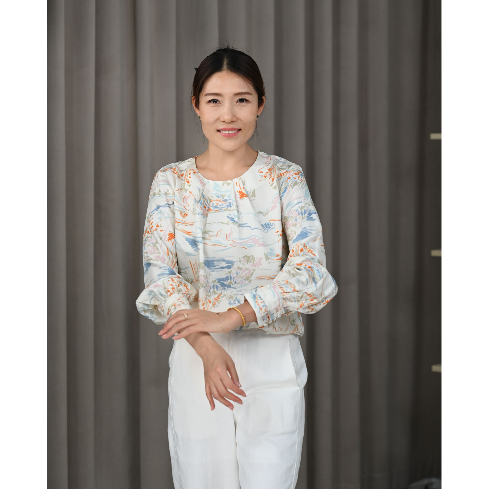 圆领桑蚕丝斜纹稠水墨画复古衬衫夏季衬衣上衣老钱风百搭