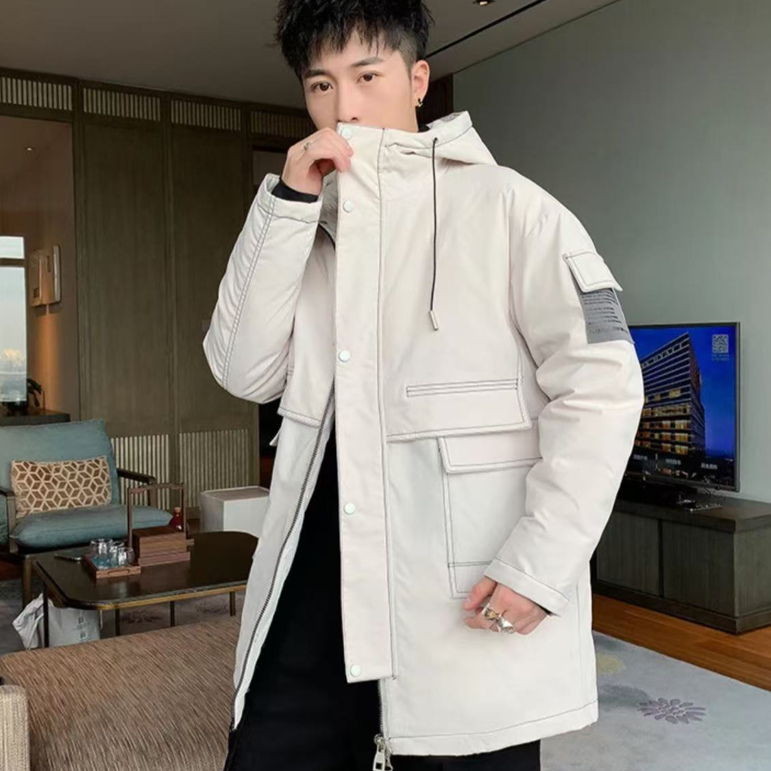 小光-098*【爆浆90羽绒服】冬季羽绒服帅气保暖情侣中长款外套