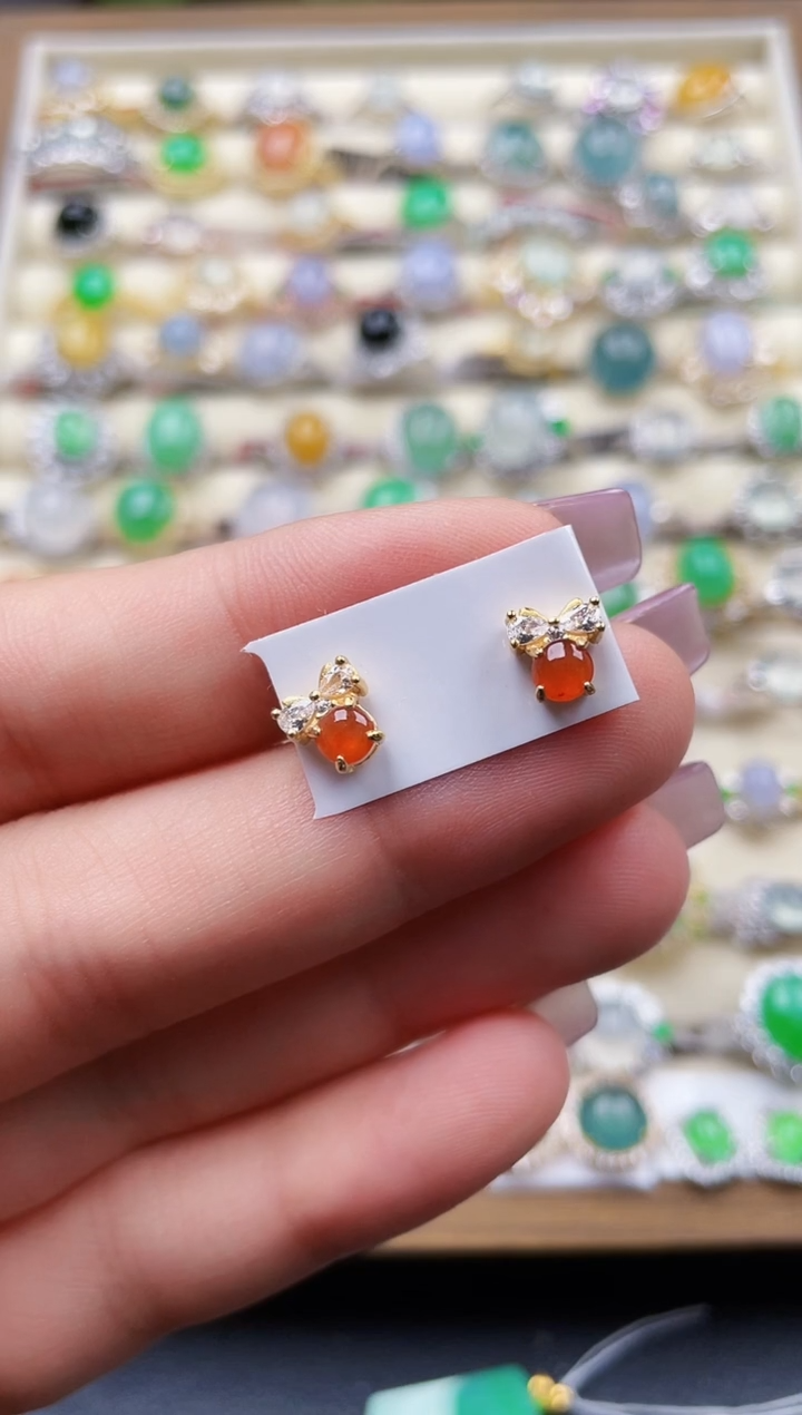 银S925镶嵌翡翠耳饰148