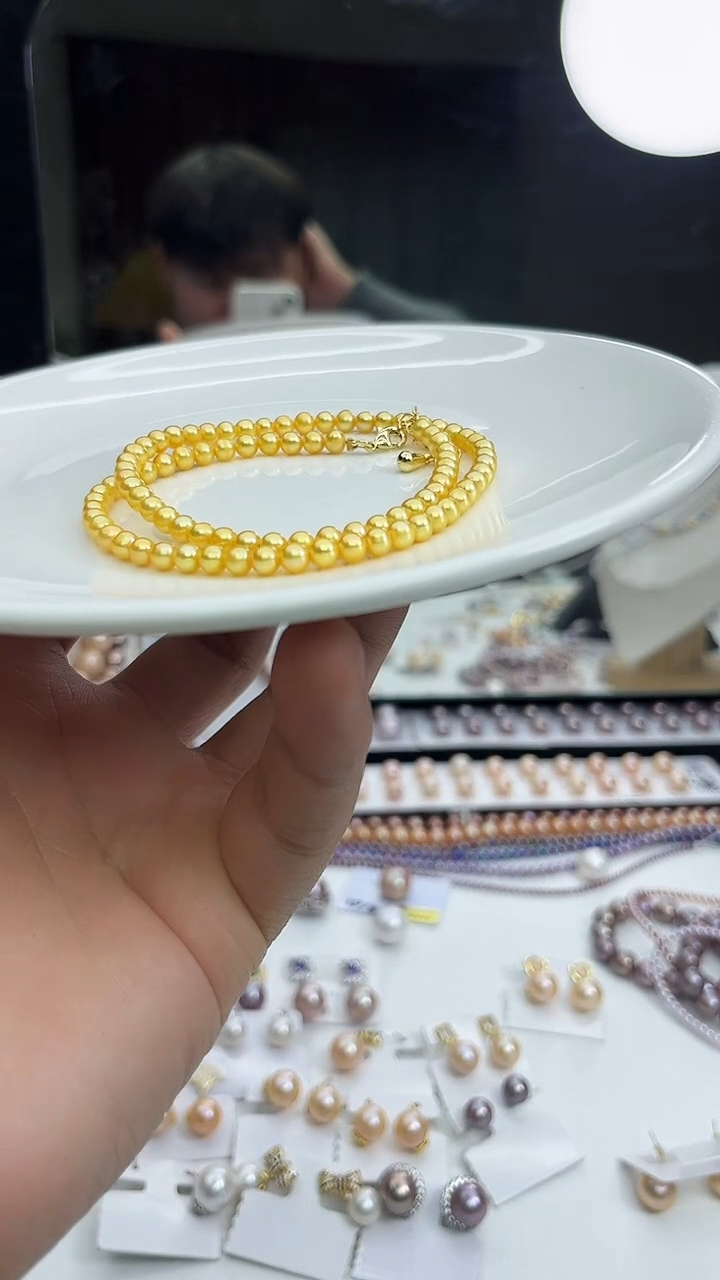 未镶嵌项链淡水珍珠黄色系4-5mm小米项链