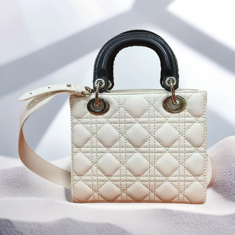 潮流打造真皮女士潮流包 10914 白色黑白四格20cm