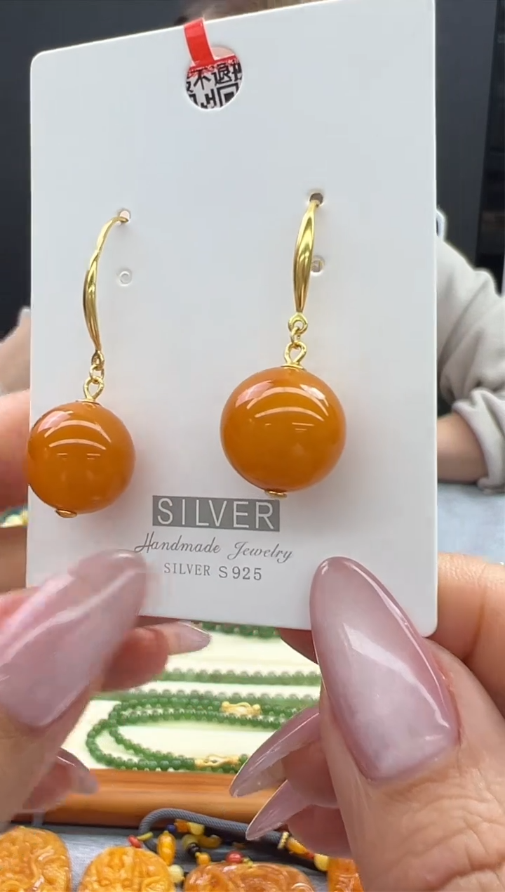 【闪购商品】琥珀耳饰未镶嵌783秒拍号