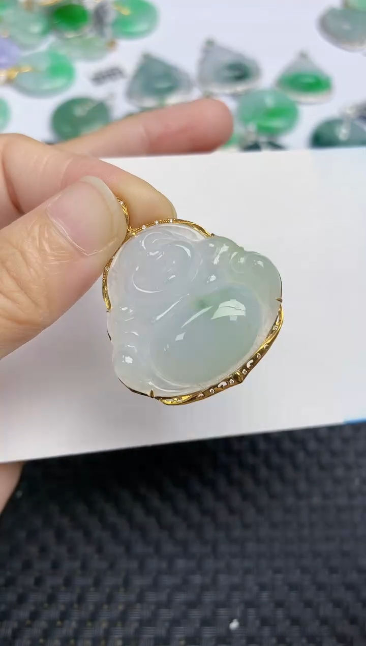 翡翠18K金镶嵌颈饰天然缅甸A货翡翠百元以上9元证书费自理