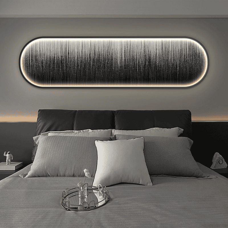 北欧风卧室床头装饰画跑道圆主卧轻奢挂画房间横幅壁画LED灯画