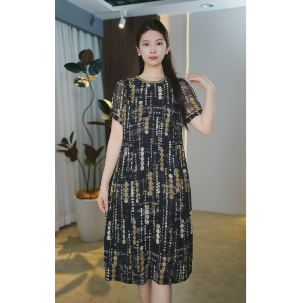B245洋气大码连衣裙女2025新款遮肉显瘦法式复古气质时尚裙子