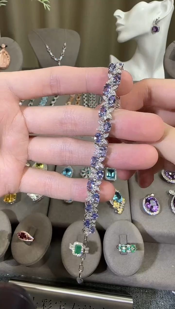 银S925镶嵌手链坦桑石7mm石榴高级款