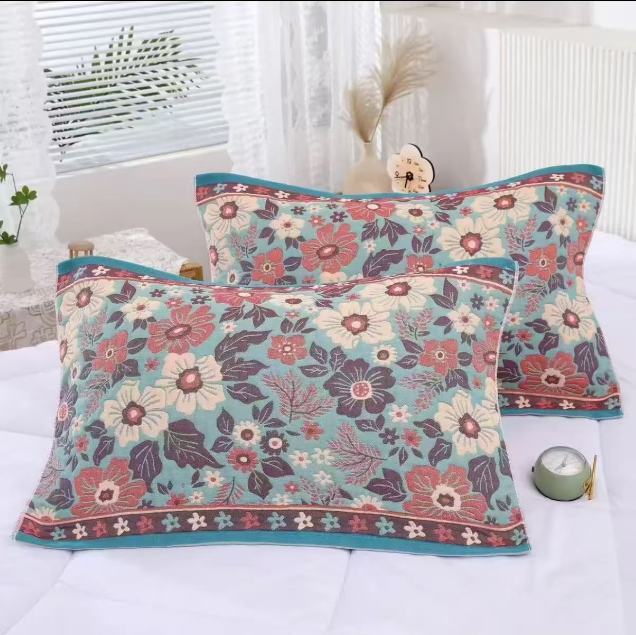 【花海蓝】52*78cm棉纱布柔软舒适枕巾一对两只