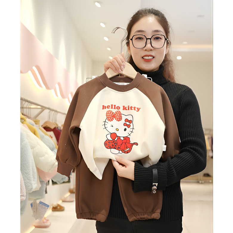 【小丸子】56441女童2025冬季加绒新款卡通套头卫衣卫裤套装