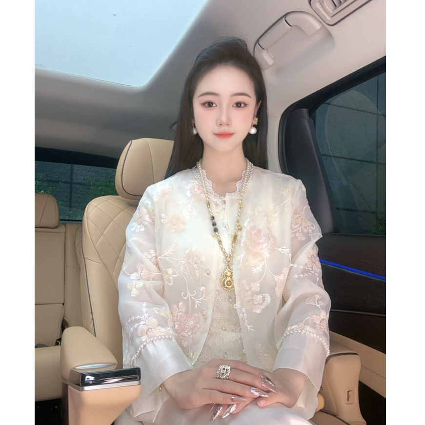 【碧绾流光】夏季新款轻奢微透新中式国风刺绣亮片防晒外套2567-1