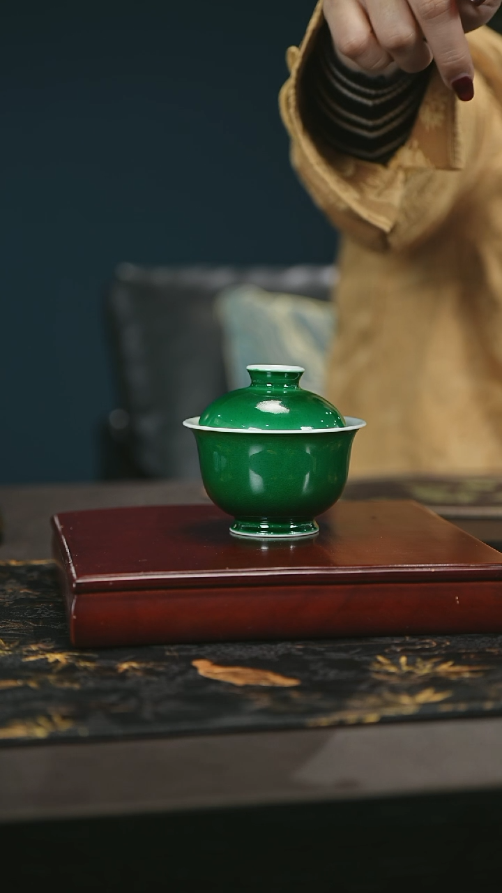 【闪购商品】瓷唐里郎窑绿撇口盖碗