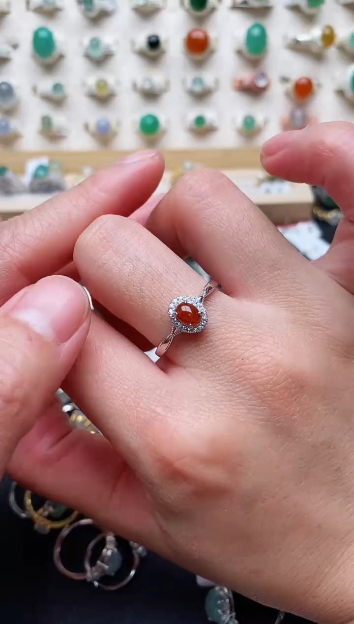 【闪购商品】翡翠戒指银S925镶嵌天然翡翠 444   3+