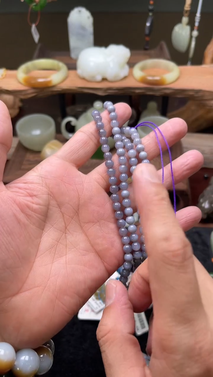 【闪购商品】和田玉珠链未镶嵌108卡6青海烟紫珠链