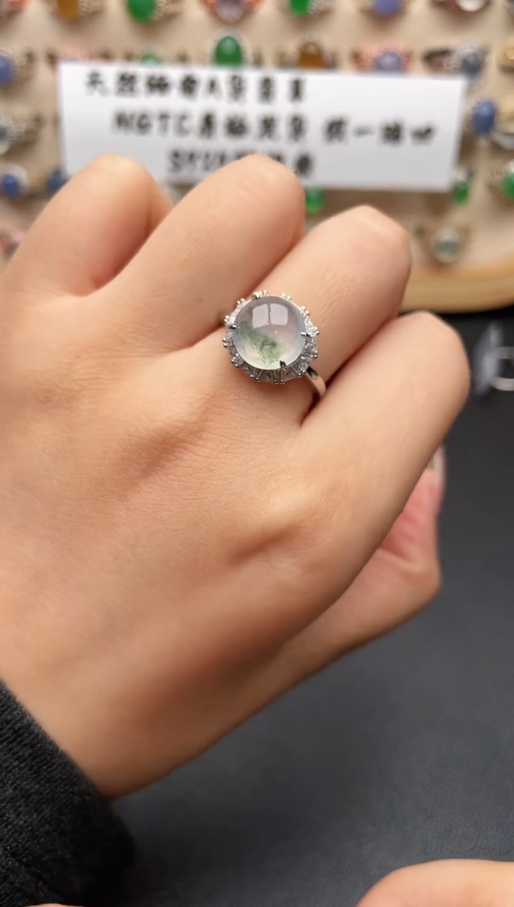 银S925镶嵌戒指翡翠也**也一物一证一礼盒