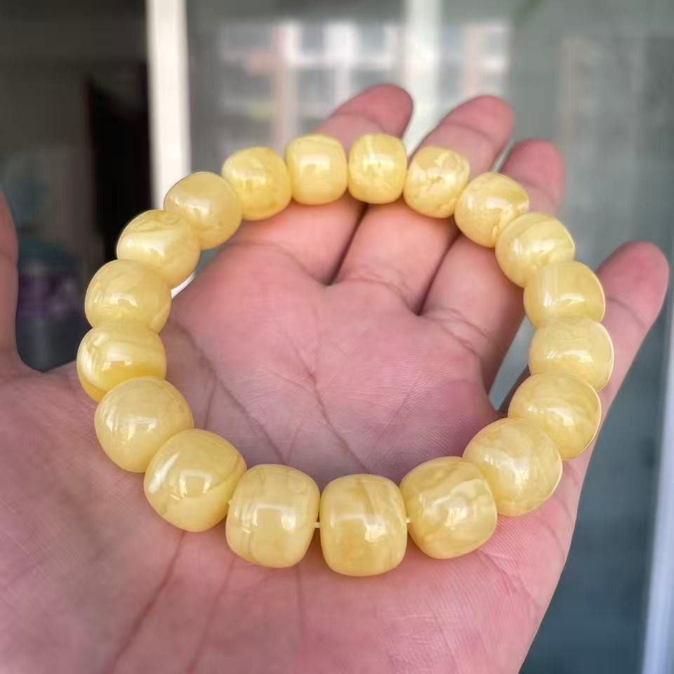 高端俄料蜜蜡老型手串13.3mm满蜡花蜡一物一链接抖音质检发货