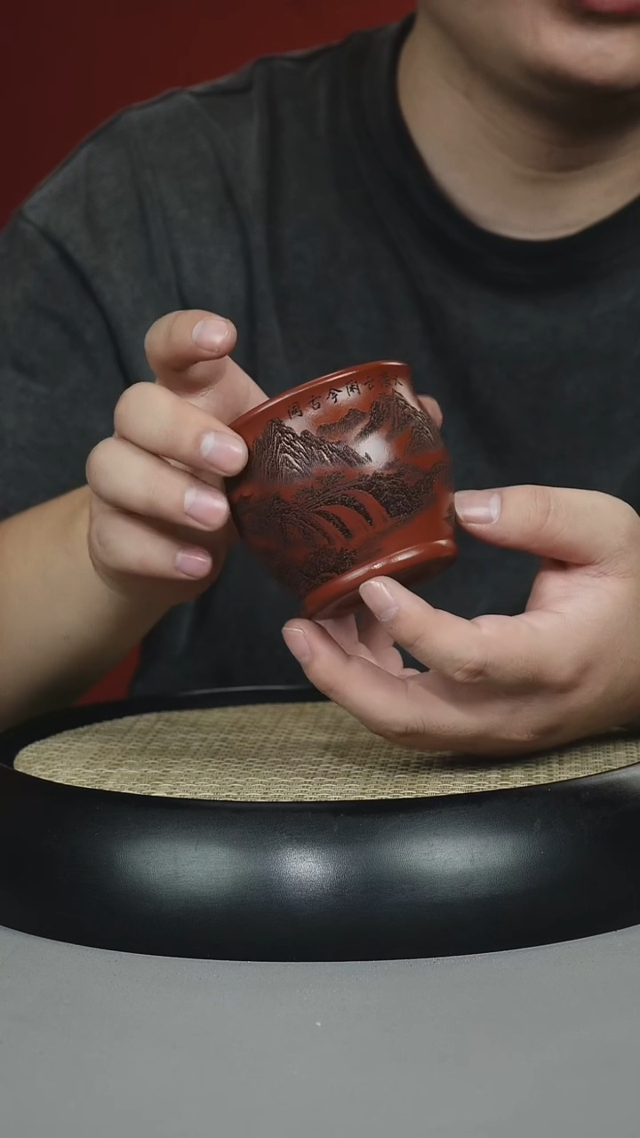 茶壶紫砂鸡血大红袍 山水铃铛杯