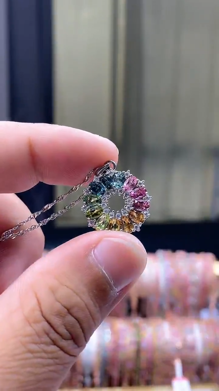 【闪购商品】碧玺吊坠银S925镶嵌34534345354345