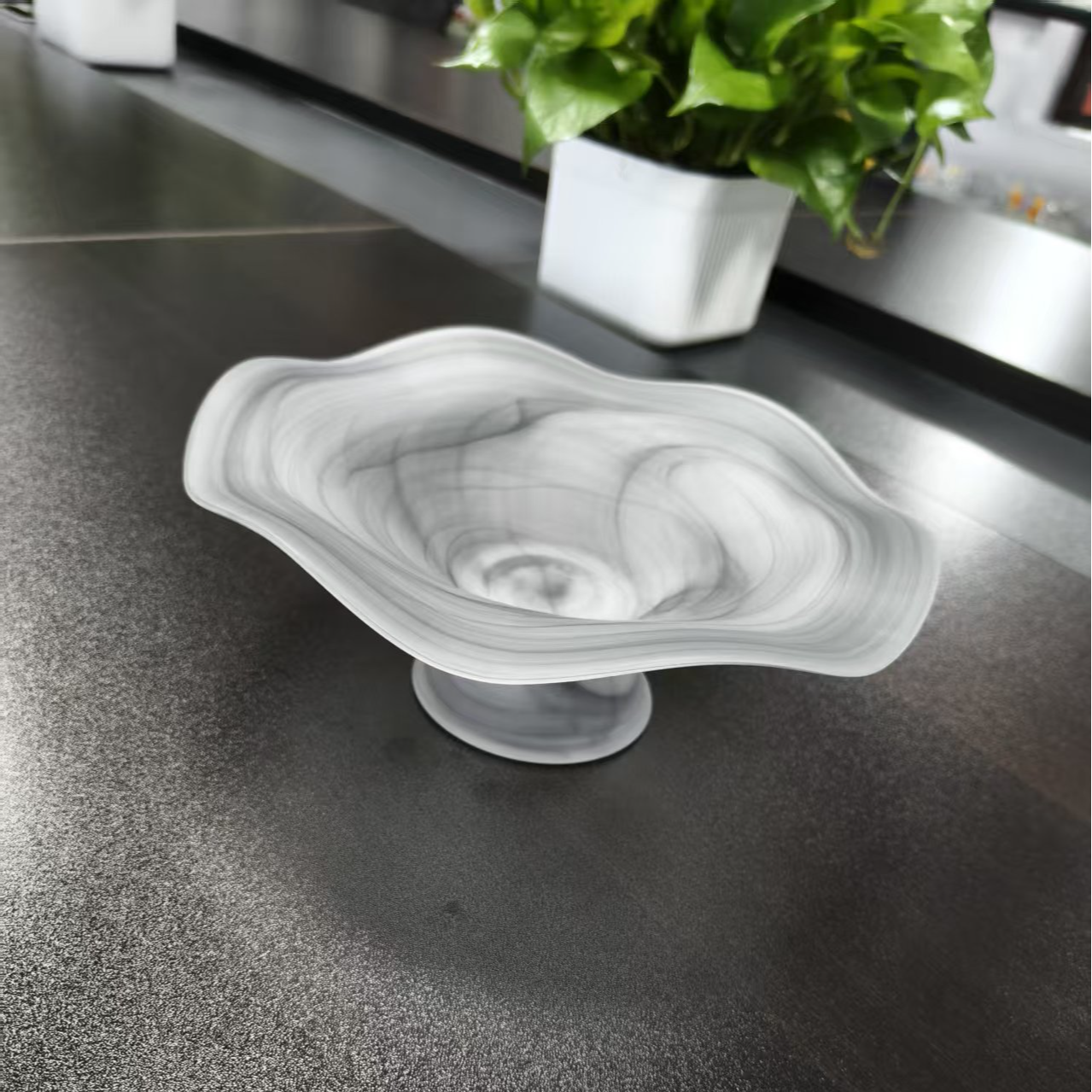 创意云雾波浪高脚大容量水果盘客厅餐桌高级感零食盘