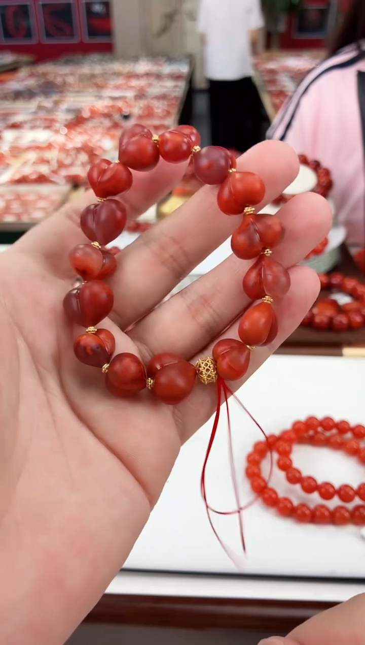 南红玛瑙屁桃diy手串银S925镶嵌一个/条