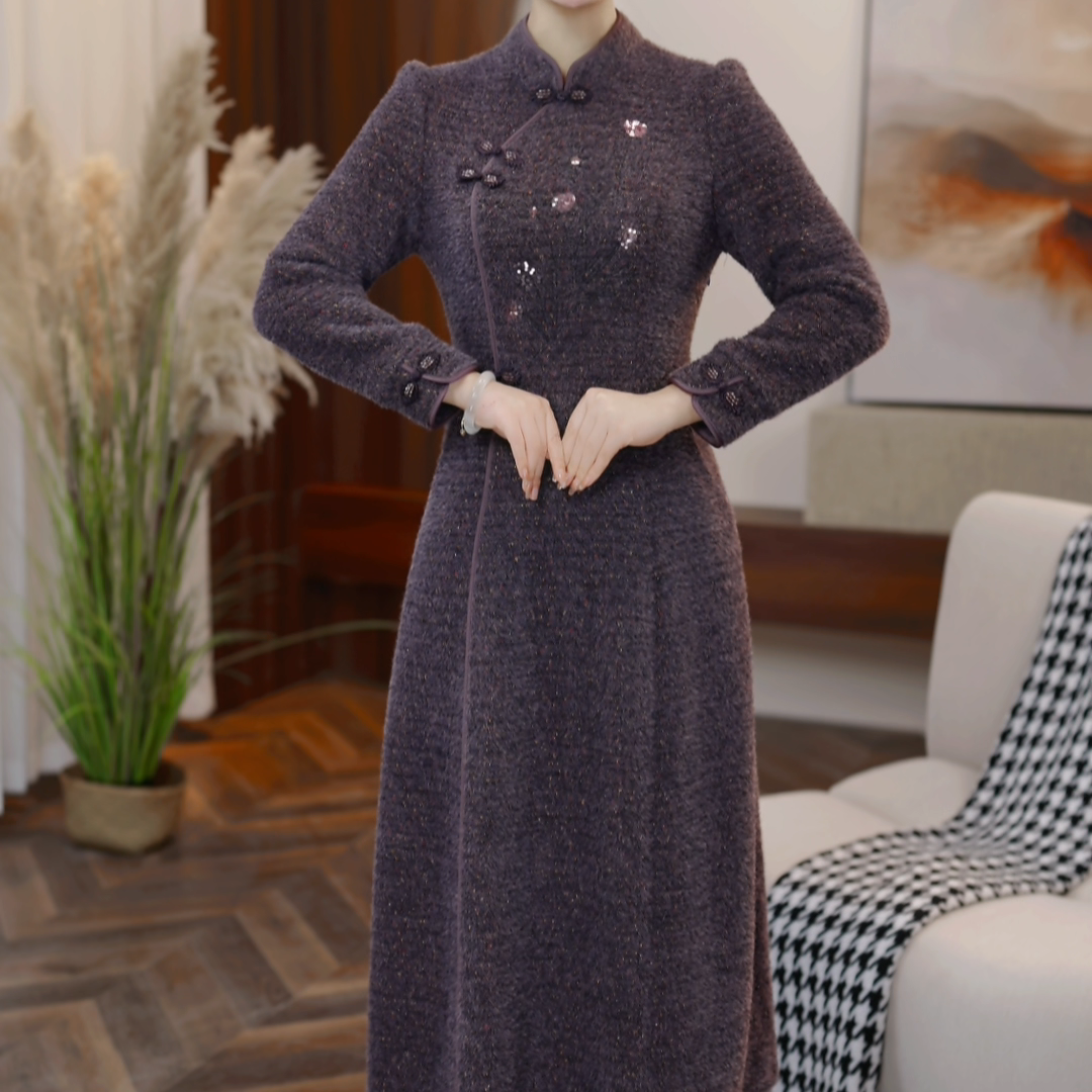 【芊霓女装】24175冬季新款改良新中式旗袍连衣裙遮肚子收腰显气质