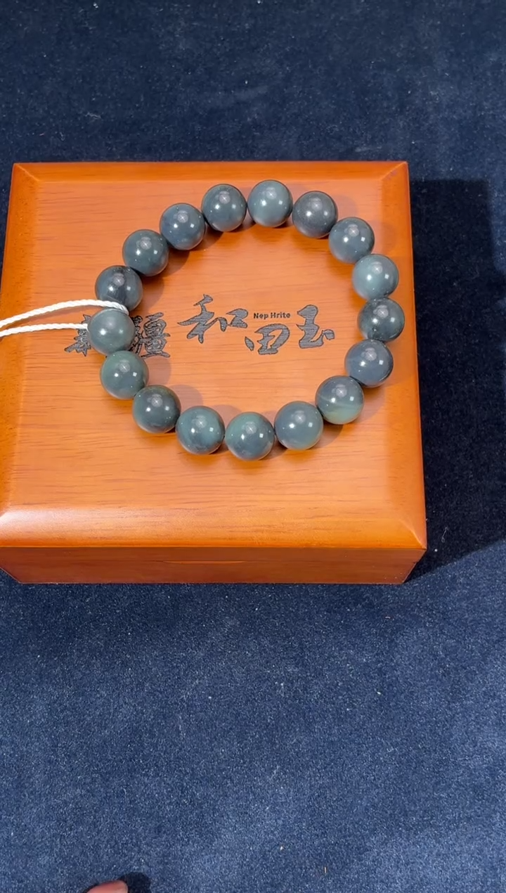 未镶嵌手串和田玉若羌青花微色差卡12圆珠手串