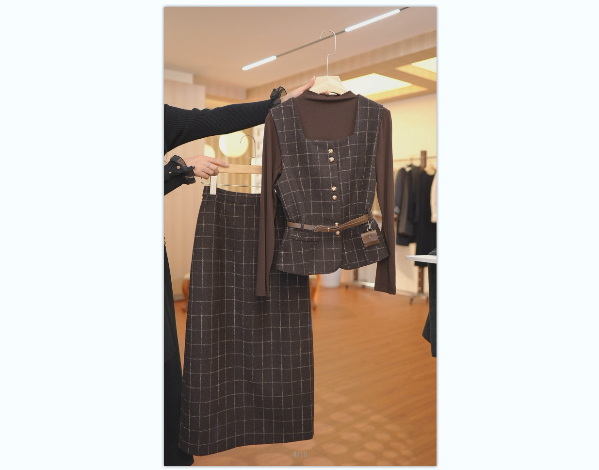 秋冬复古港风格子轻熟风休闲风时尚套装气质女套装裙TZ1684