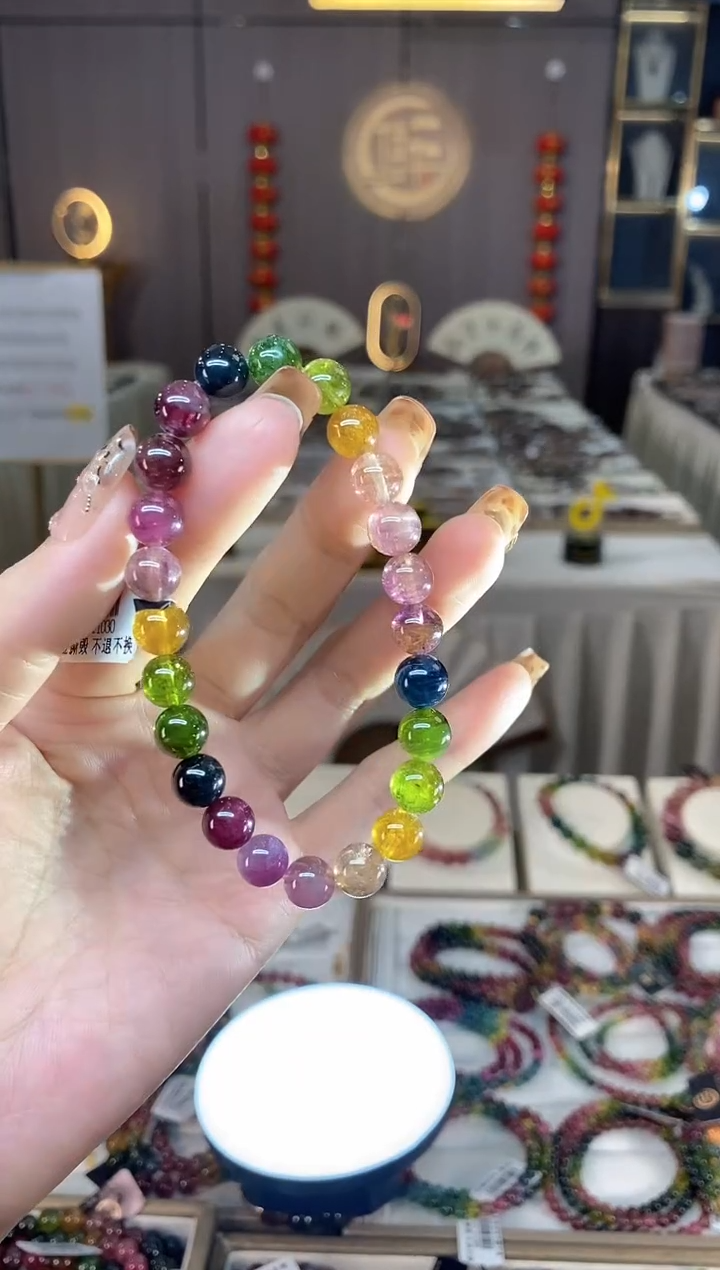未镶嵌老矿碧玺色标彩虹单圈手串7mm+碧玺dan多样性发货一条